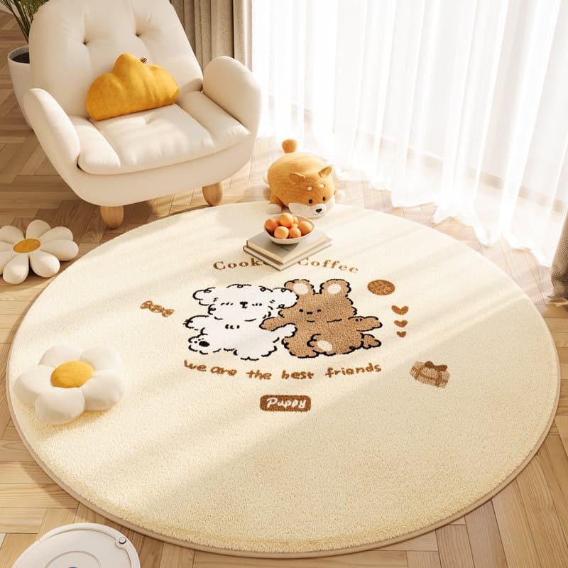 [Novo produto] Animal de desenho animado imitação de caxemira tapete doméstico sala de estar antiderrapante tapete redon