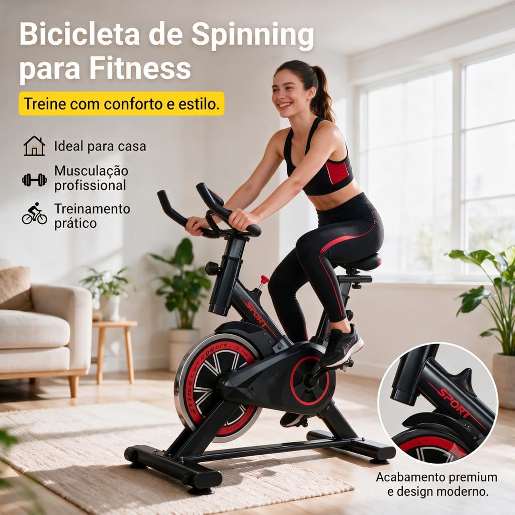 Bicicleta Ergometrica Spinning Profissional c/ Roda Inércia Silenciosa, Suporte 200 kg e Estrutura Reforçada p/ Casa