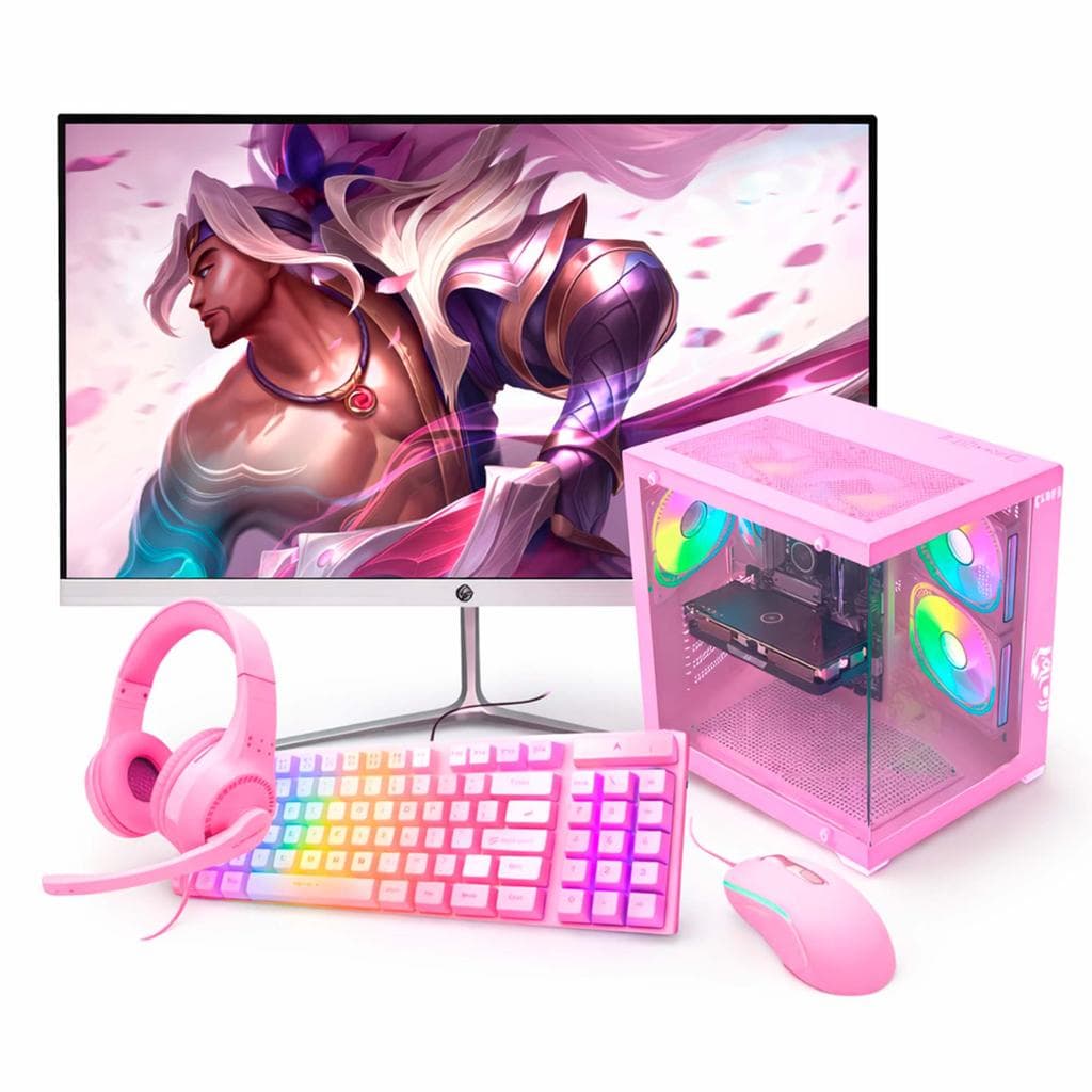 Computador Pc Rosa Gamer Ryzen 5 2400G 32GB DDR4 SSD 512GB NVME WIFI Monitor Led 23" Branco