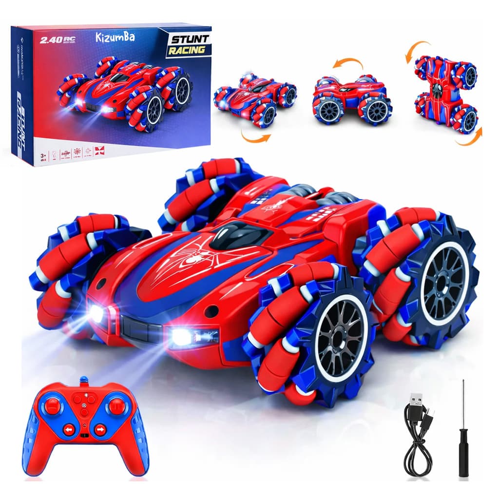Carrinho De Controle Remoto Homem Aranha Acrobatico 360 Graus Pirueta Off-Road 4x4 Stunt Car 2.4ghz Com Luz LED Kizumba