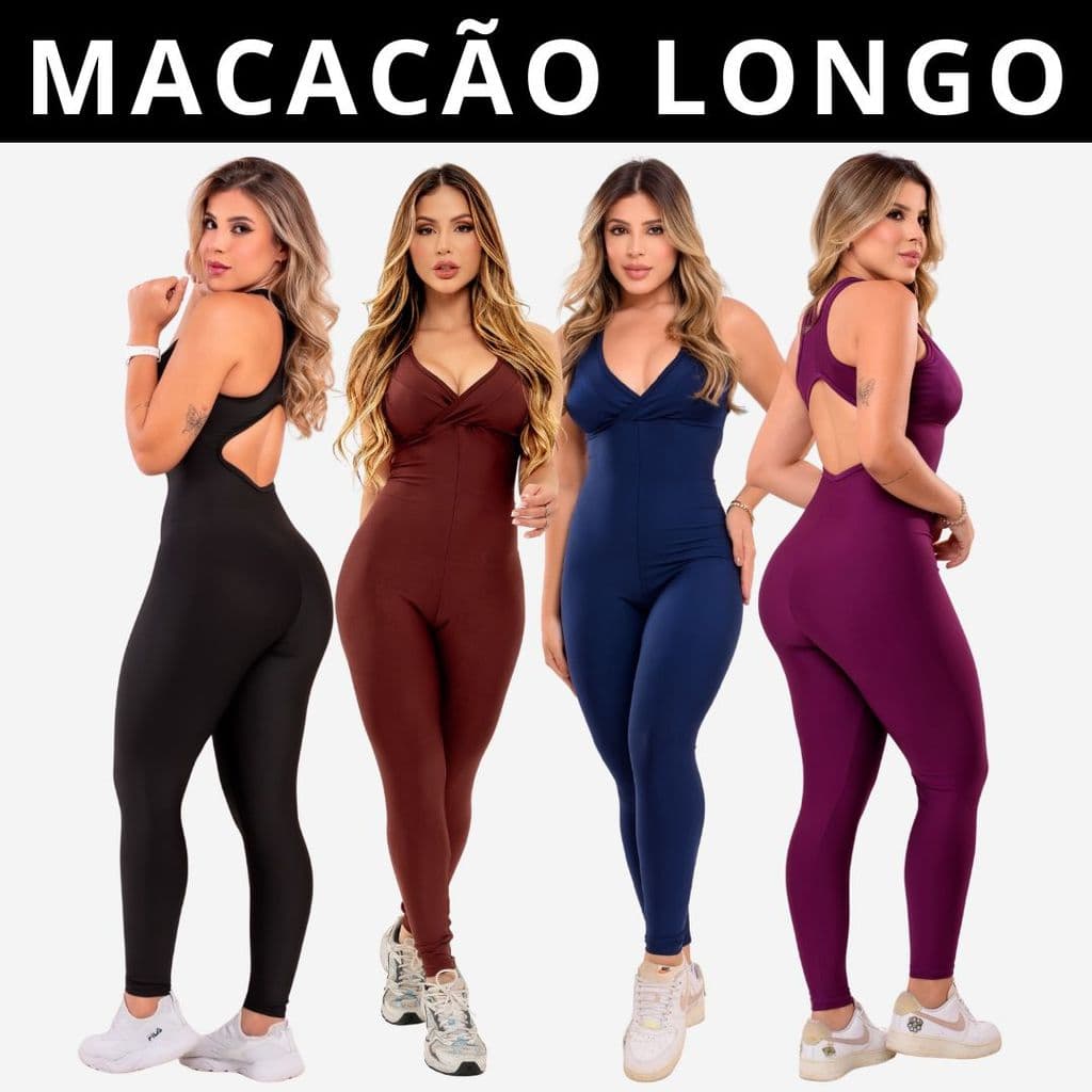 Macacão SLIM e PLUS SIZE Longo Zero Transparência e Costura Reforçada Legg Fitness Academia 8 Cores (COM BOJO REMOVÍVEL)