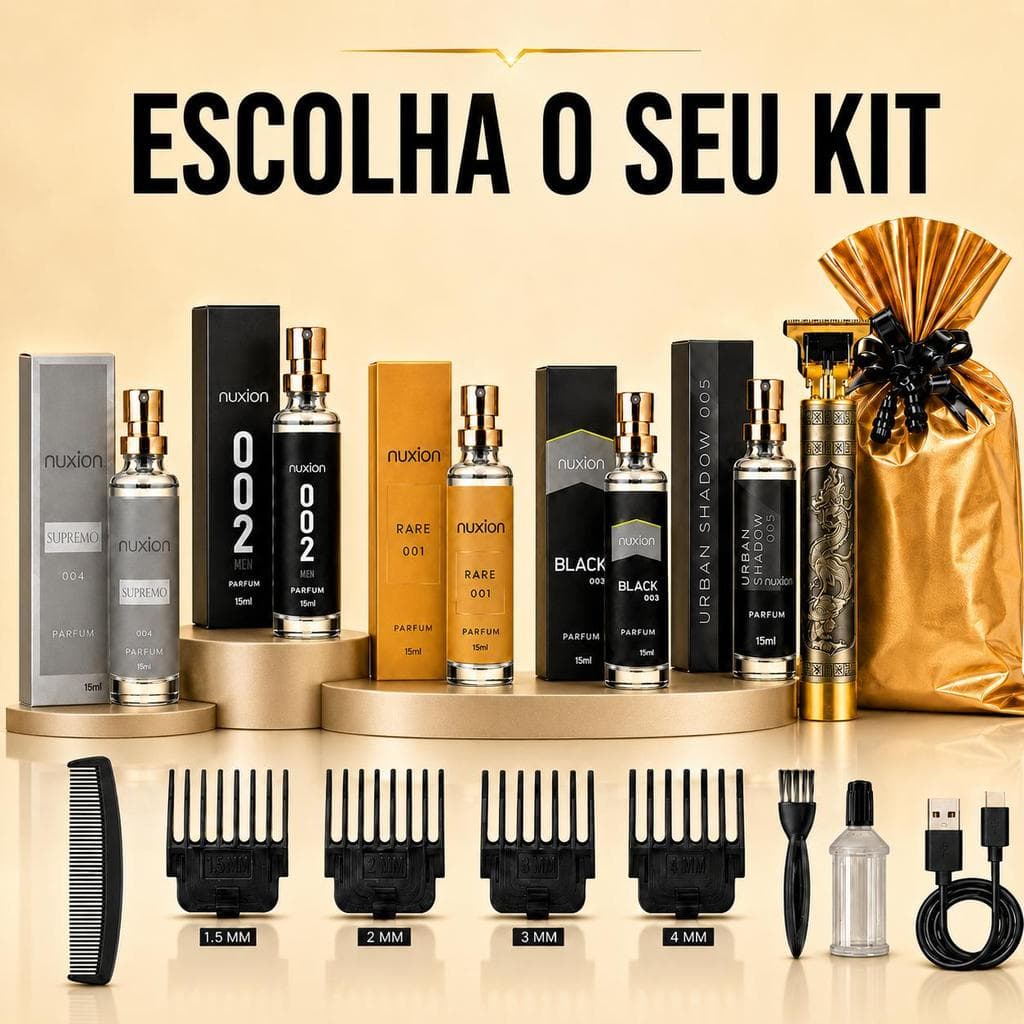Presente dia dos Pais Perfume Importado Masculino + Máquina Cortar Cabelo e Barba + Pente+ Embalagem de Presente