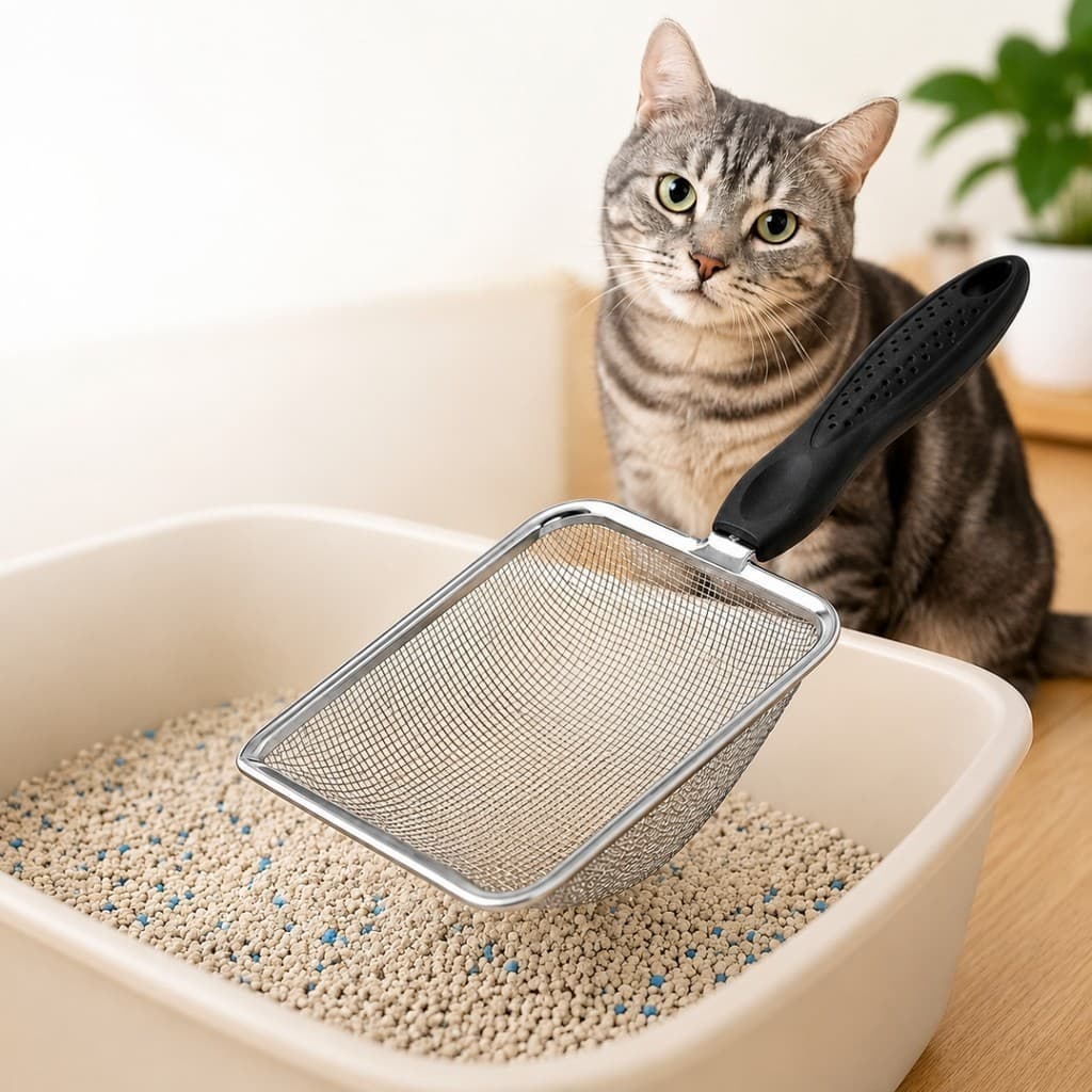 Pá Peneira Para Caixa Sanitária De Gatos Aço Inox Coletor De Areia Resíduos Pet Cachorro E Lagarto