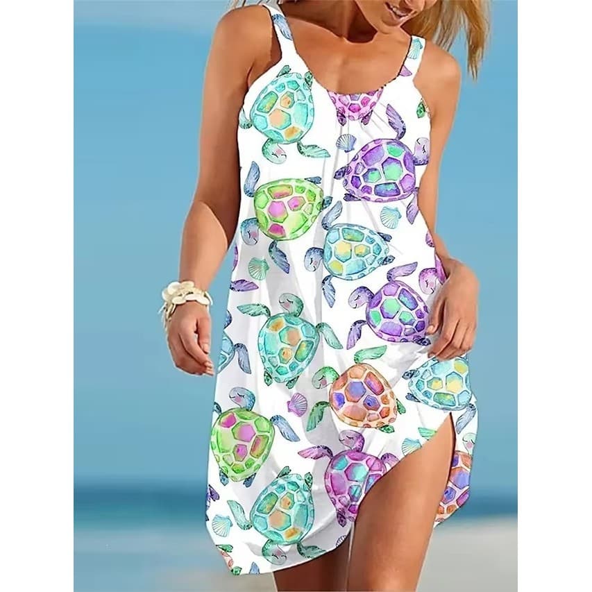 Vestido de praia feminino com estampa 3D moderno Casual alça Floral sem mangas solto vestido estilingue ao ar livre