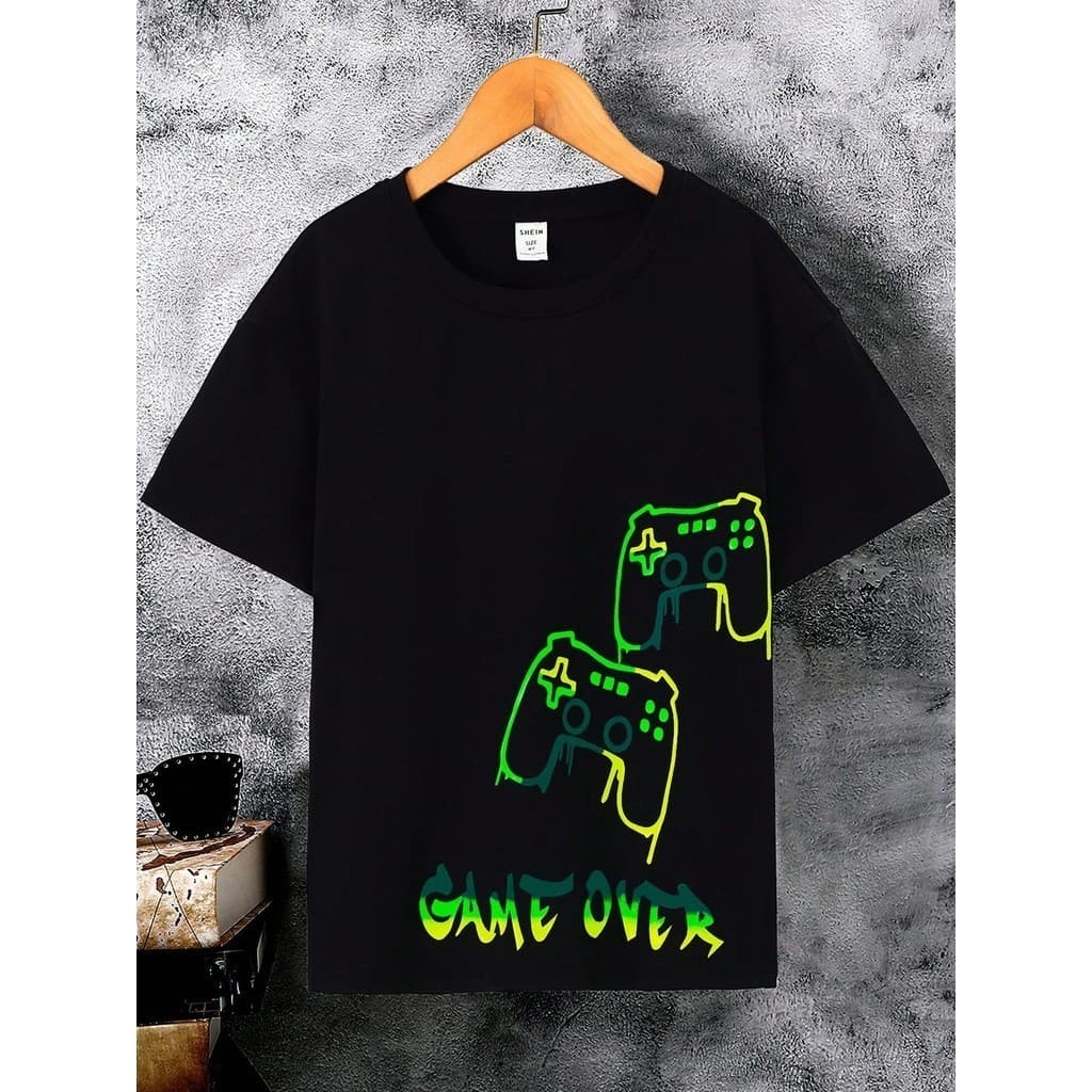 Camiseta Infantil Game Over Controle Video Game Jogo Gamer Camisa 100% Algodão Kids