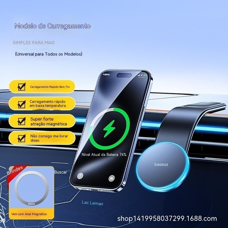 Suporte de Telefone para Carro Baseus C02 Pro com Carregamento Sem Fio, Novo Suporte Magnético de Navegação para Telefon