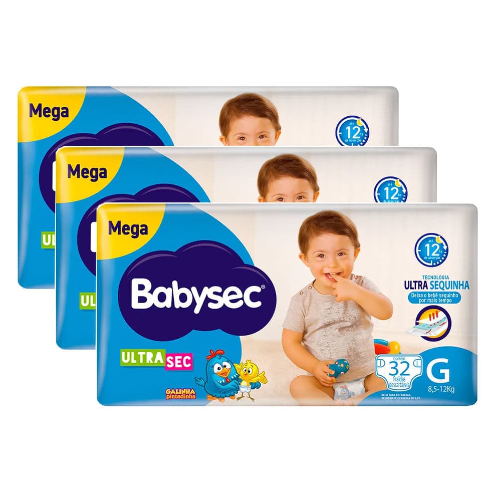 Kit Fralda Descartável Babysec Galinha Pintadinha Ultrasec Mega G 32 Tiras - 3 Unidades