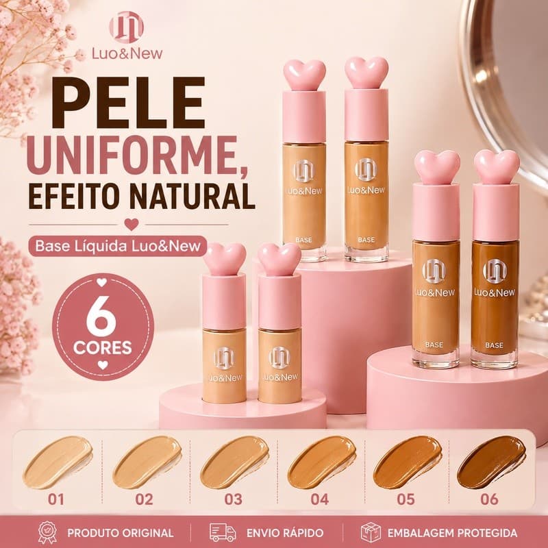 Base Líquida Lua&Neve 6 Cores Acabamento Natural Tampa Coração | Maquiagem Beleza