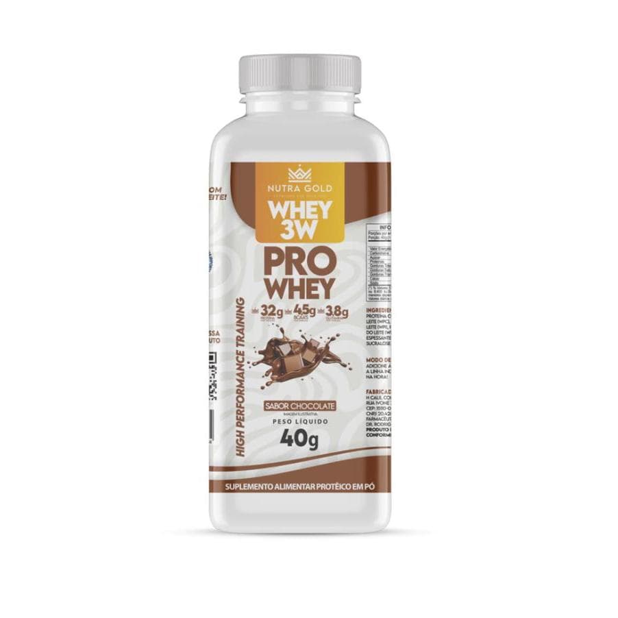 Whey Protein 3w Nutra Gold 40g Dose única - Chocolate - kit 2 garrafinhas