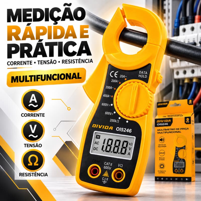 Multímetro de Pinça Digital Alicate Amperímetro Multifuncional Display LCD OI5246