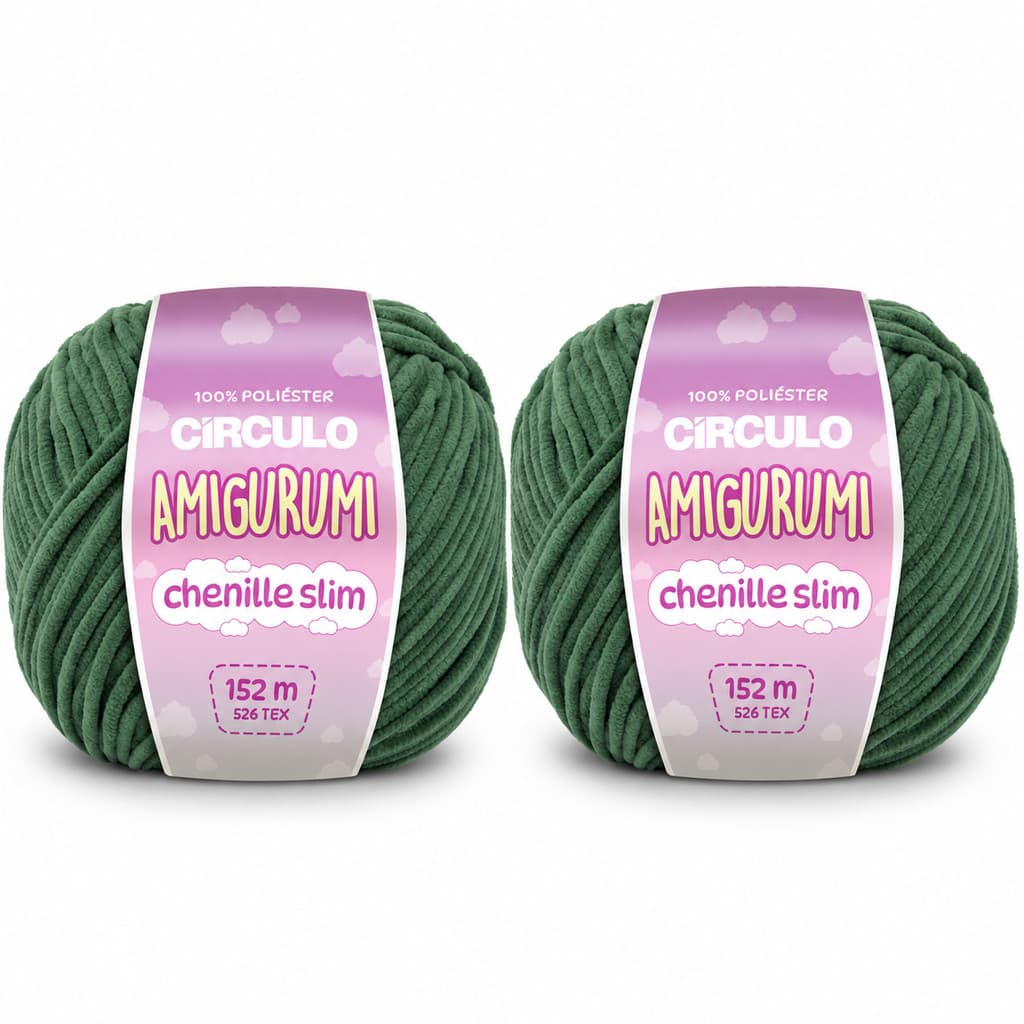 Kit 2 Fios Amigurumi Chenille Slim Círculo (Cores Iguais) 80g  Para Crochê Bonecos Pelúcia Aveludado