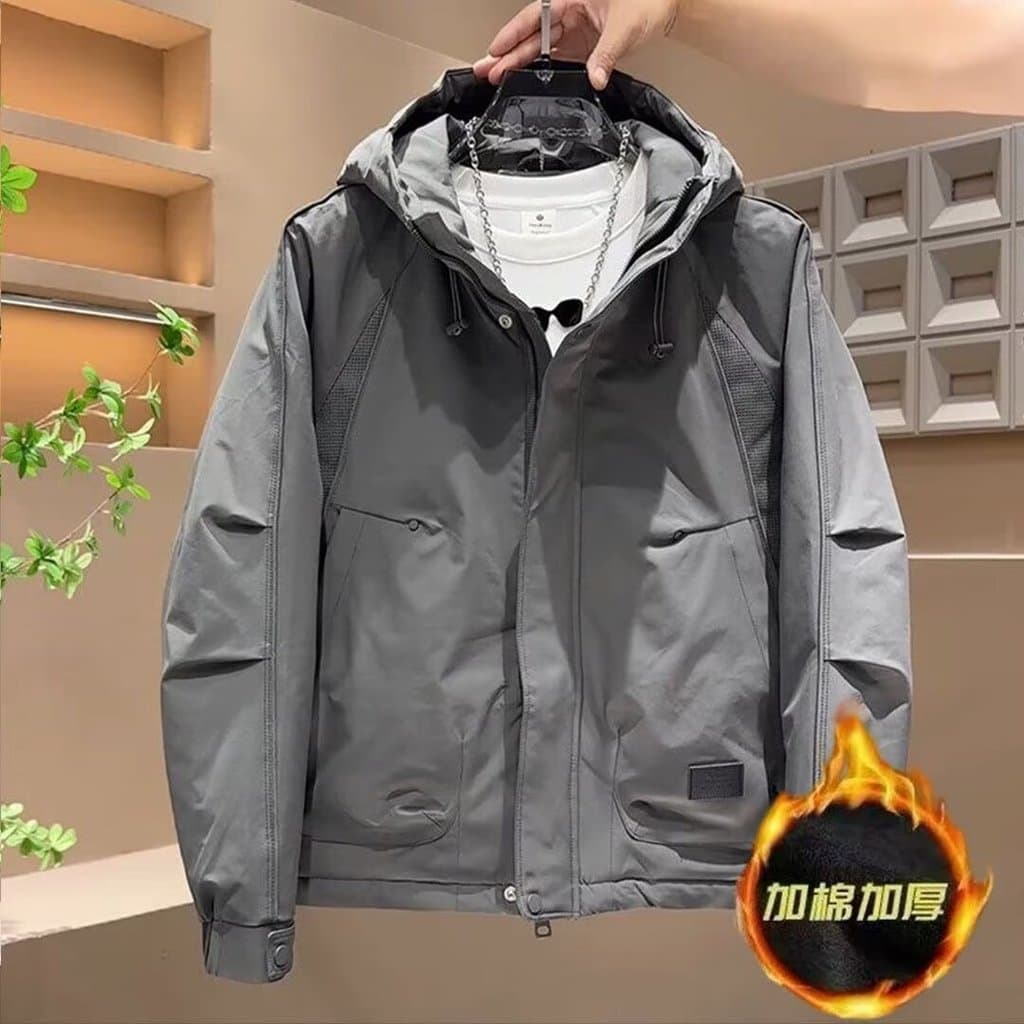 Jaqueta acolchoada estilo masculino 2025 novo estilo estilo ferramentas jaqueta de algodão com capuz jaqueta à prova de 