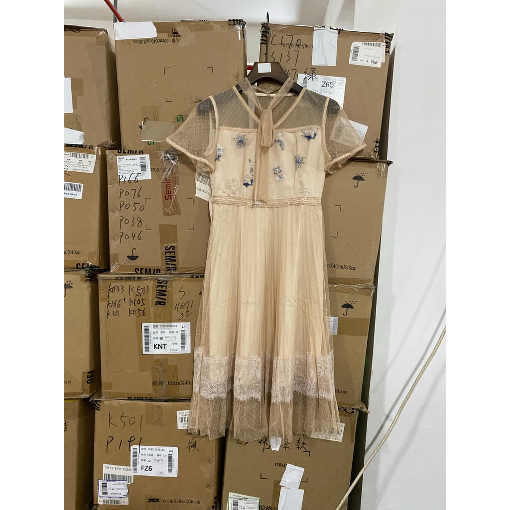 Luojia vestido de armário de retirada feminino verão novo estilo gaze costura vestido bordado estilo moda vestido 5022