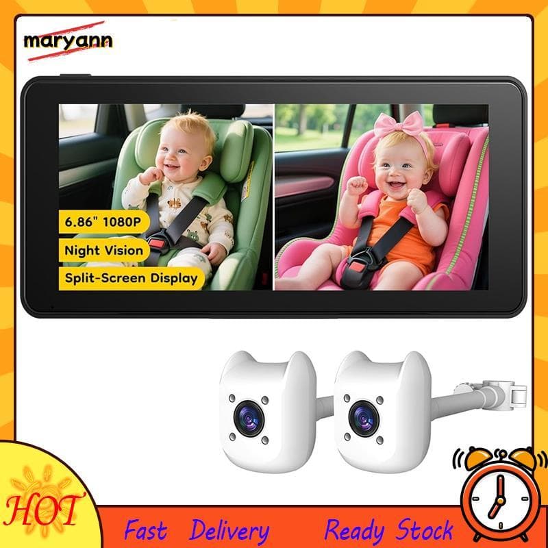 Bebê Duplo Para Câmera De Carro-Sistema De Monitoramento Do Banco Traseiro 6.86 " 1080P Tela Dividida , Instalação Simpl