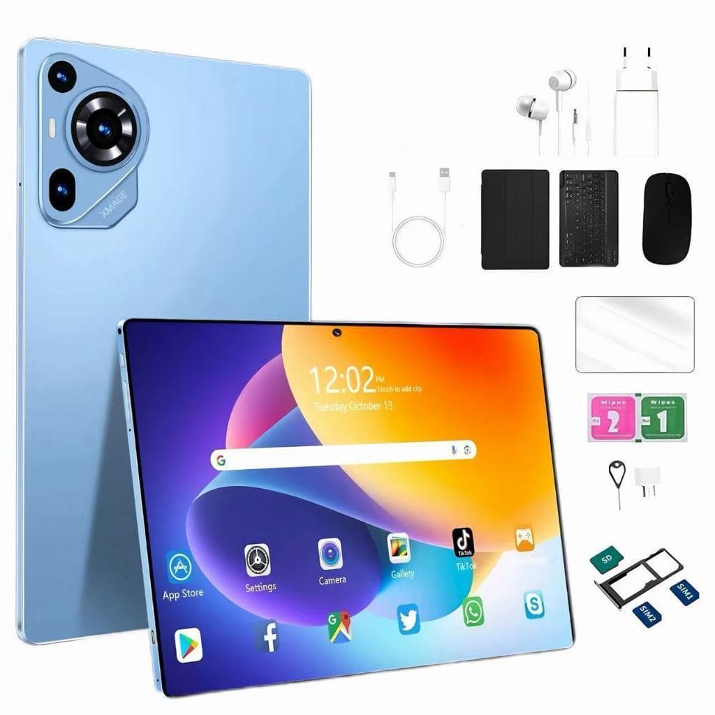 Tablet 128GB Memoria + 6GB RAM Android 13 com tela IPS de 10,1 polegadas e capa de couro com teclado Techo pro