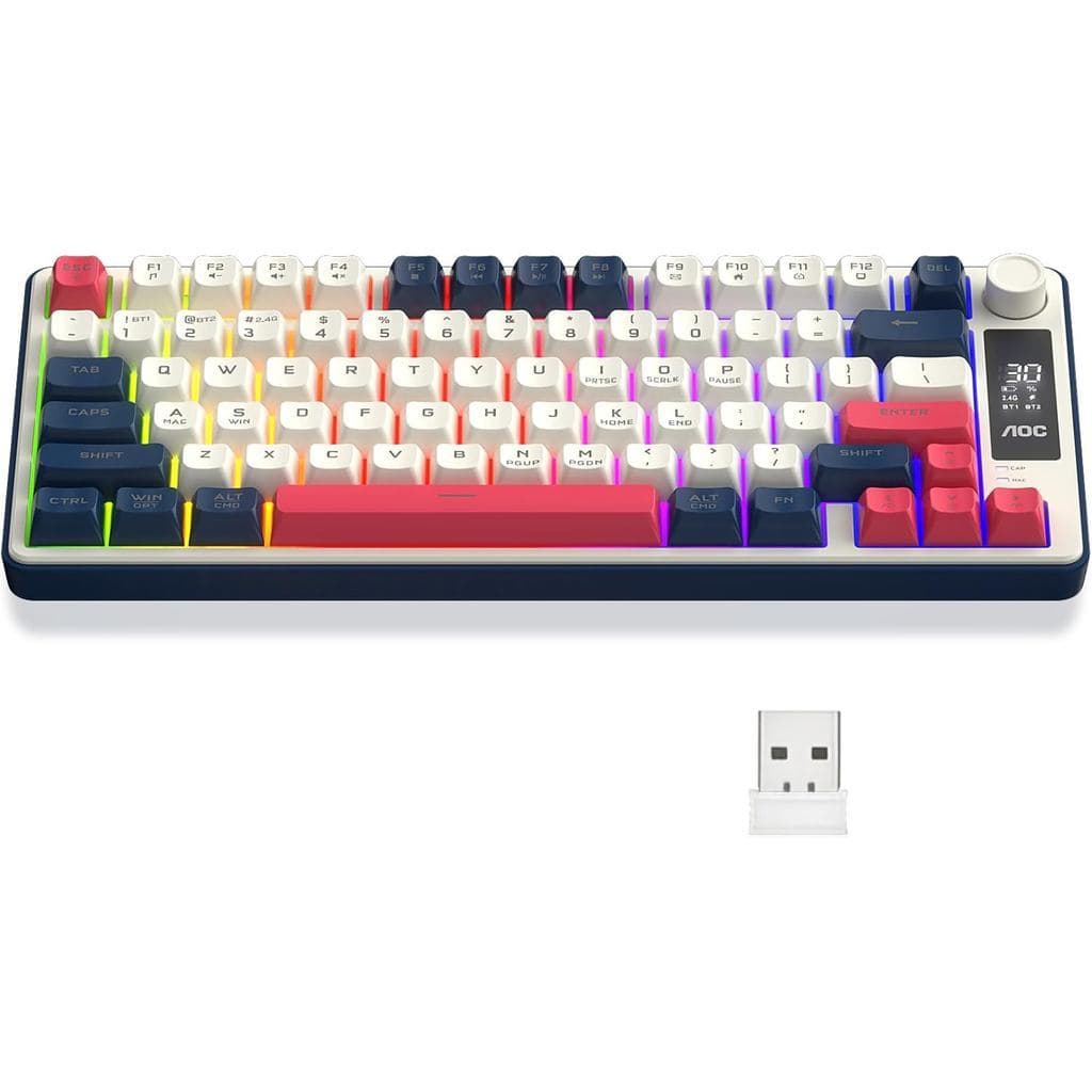 Teclado Mecânico Gamer AOC GK280 Wireless 70% RGB Bluetooth 2.4GHz USB-C para Jogos e Home Office
