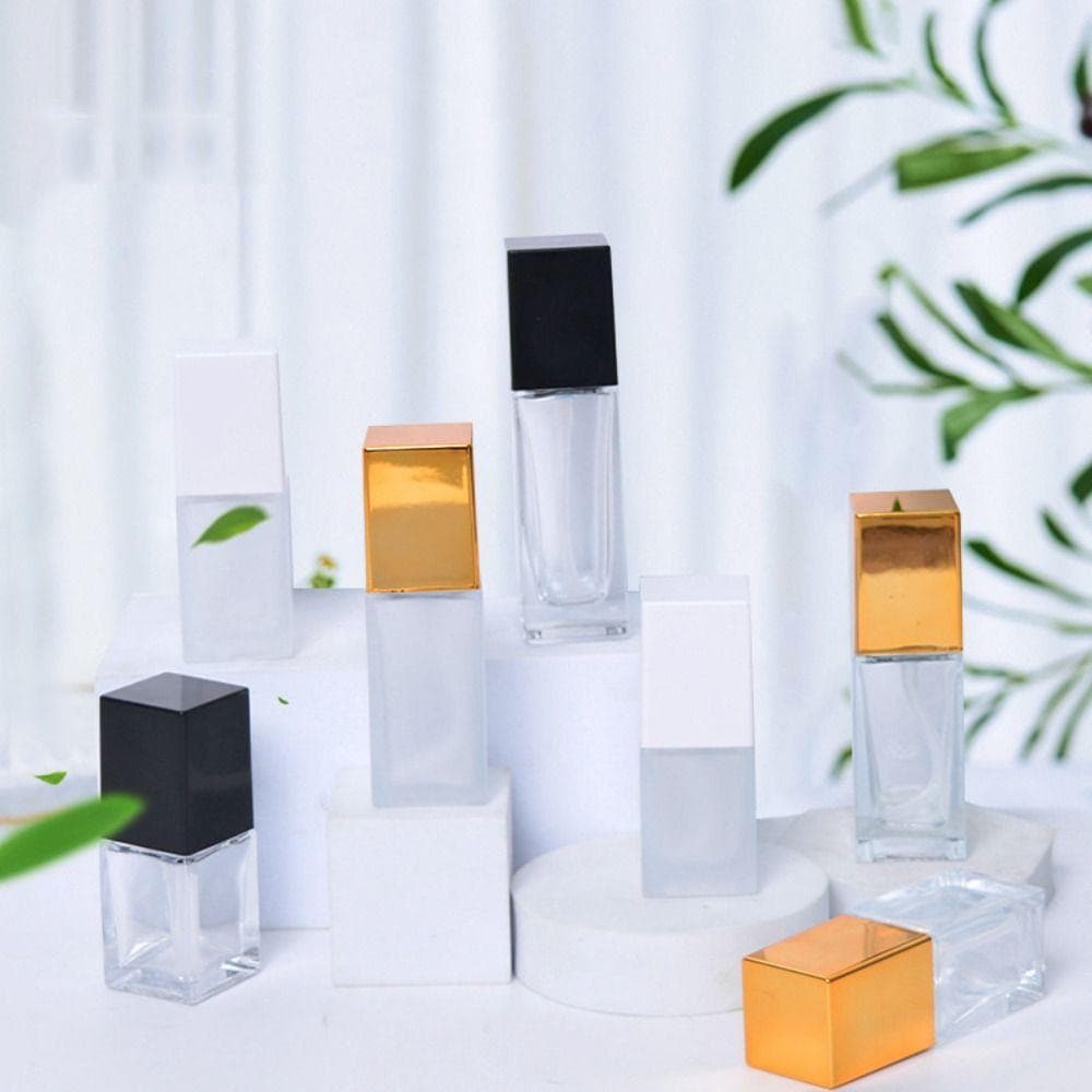  Frasco De Base Líquida Vidro Para Maquiagem Recipiente Cosmético Quadrado Transparente/Fosco