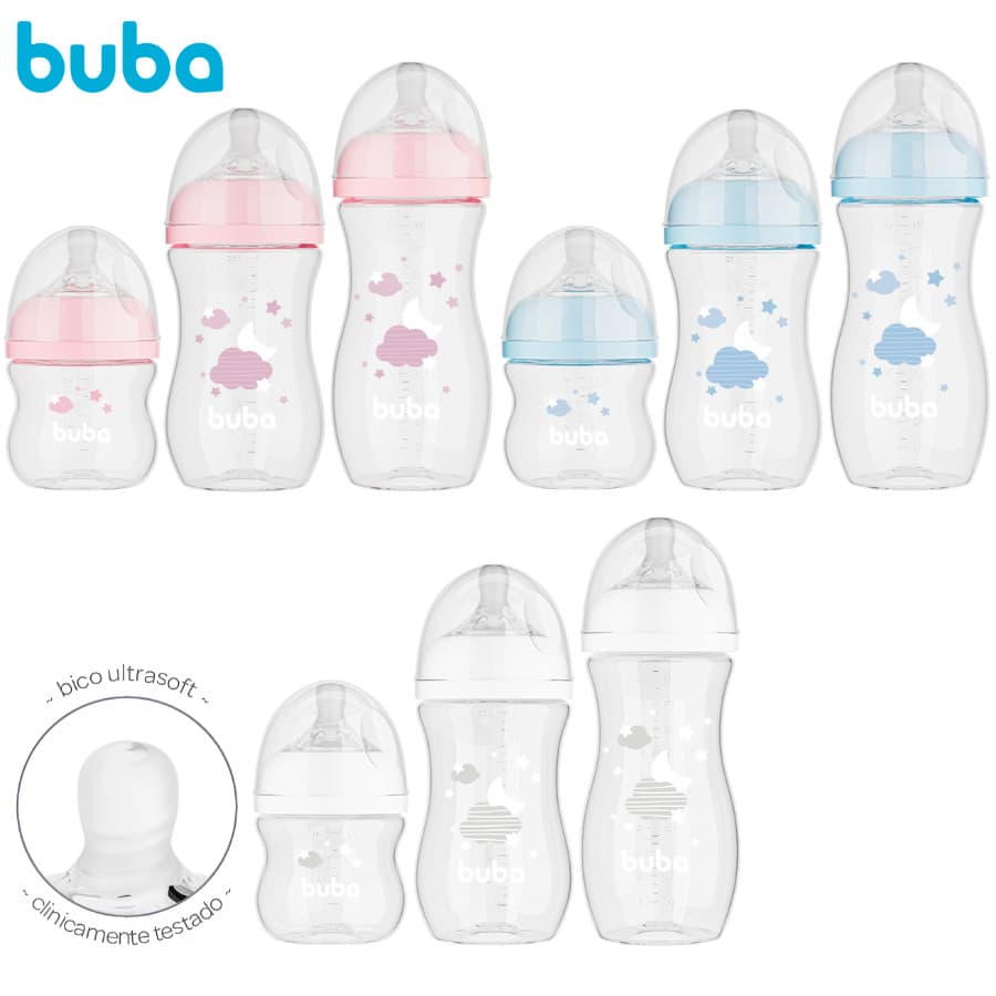 Kit 3 Mamadeiras Easy Flow Nuvem Buba Neném Bico Silicone Anticólica Infantil Bebê Antivazamento