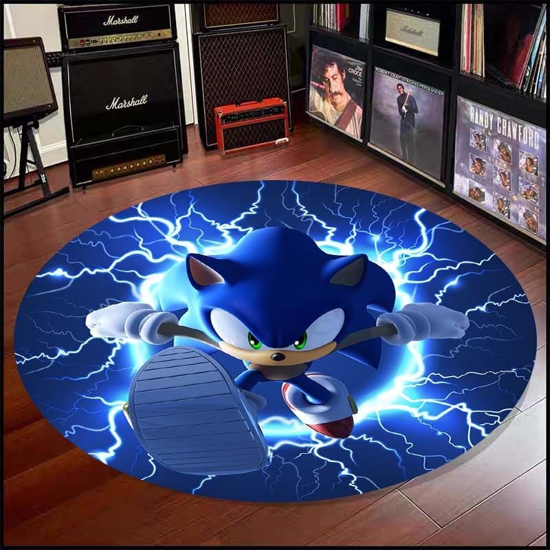Tapete Redondo Clássico Sonic cartoon , Engrossado E Antiderrapante , Adequado Para Tapetes Decorativos De Sala De Estar