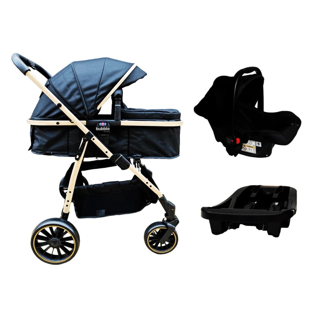 Carrinho de Bebê Lunna Gold/Preto 3 em 1 De 0-15 Kg - Bubble Baby
