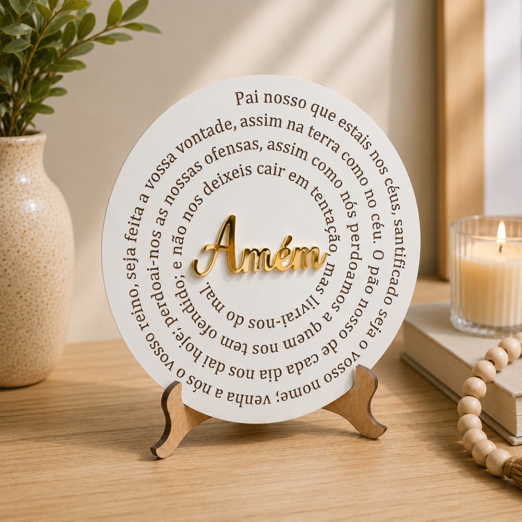 Placa Decorativa Oração Pai Nosso MDF 17cm Com Suporte Mesa Prateleira  Parede Decoração Cristã Amém