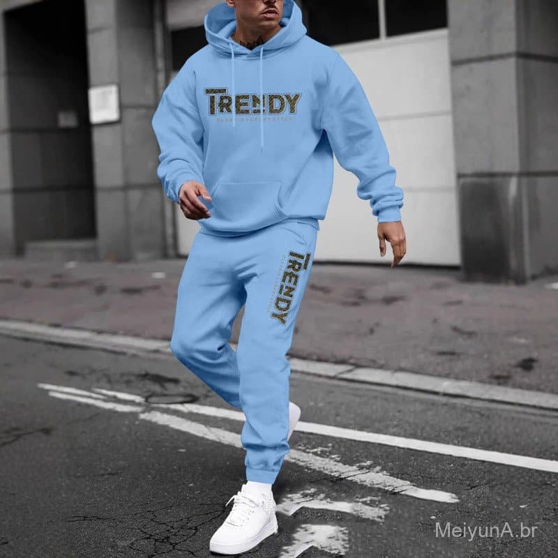 Conjunto de moletom e calça de moletom novo de 2026 com estampa de letras, jaqueta casual, conjunto masculino de meia-id