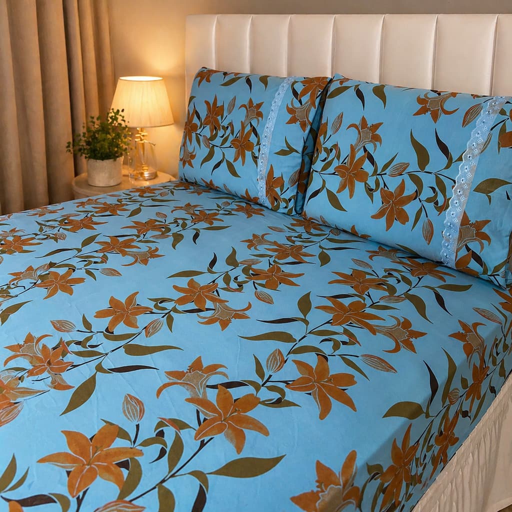 jogo Lençol Casal Malha 100% Algodão 3 Peças  Estampado C/ Elástico e Fronha Cama Box e Padrão