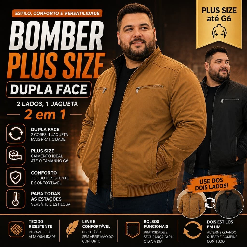 Jaqueta Bomber Masculina Plus Size Dupla Face Impermeável Frio Inverno