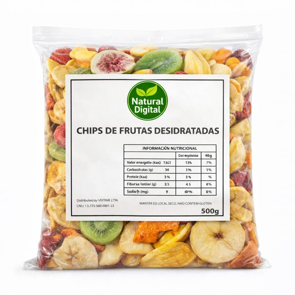 Chips de Frutas Desidratadas, Snack Saudável, 250 gramas