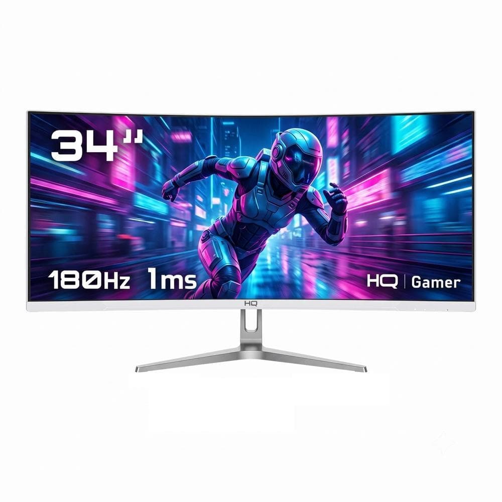 Monitor Gamer HQ 34" Branco Curvo 1ms, 180Hz, UltraWide (QHD) - 3440x1440 AMD FreeSync, HDMI, DP HQW34C180