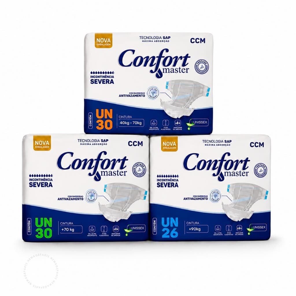 Fralda Geriátrica Confort Master M G EG Alta Absorção Incontinência Severa Unissex Descartável