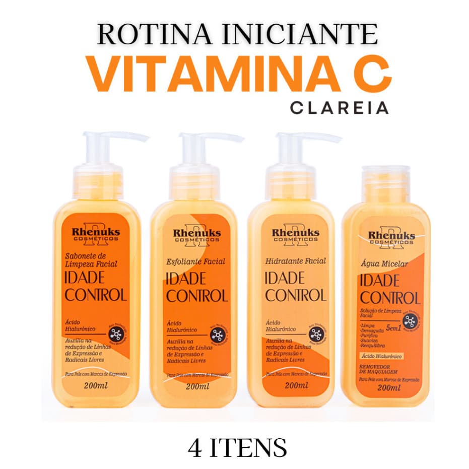 Kit Skincare Controle de idade  Anti idade Clareador Limpeza Facial Rhenuks 4 Itens