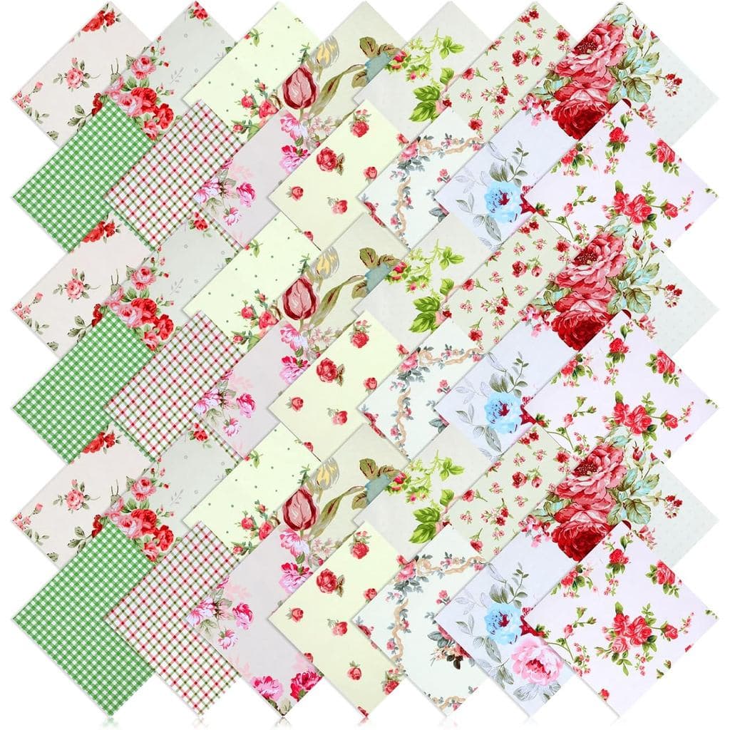 42 Peças de Tecido para Patchwork, Quadrados de 5 x 5 Polegadas, Tecido de Algodão Floral Pré-Cortado, Conjunto de Tecid