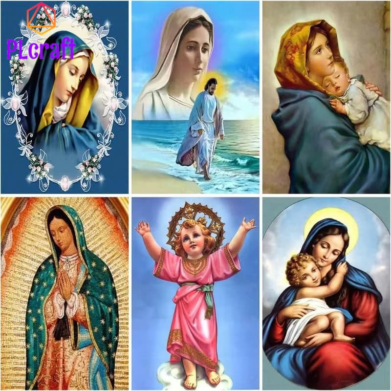 [PC] Jesus Virgem Maria 5d Pintura Diamante Cheio De Pasta Para Sala De Estardiamond Ponto Cruz Quarto Jantar Bordado Co