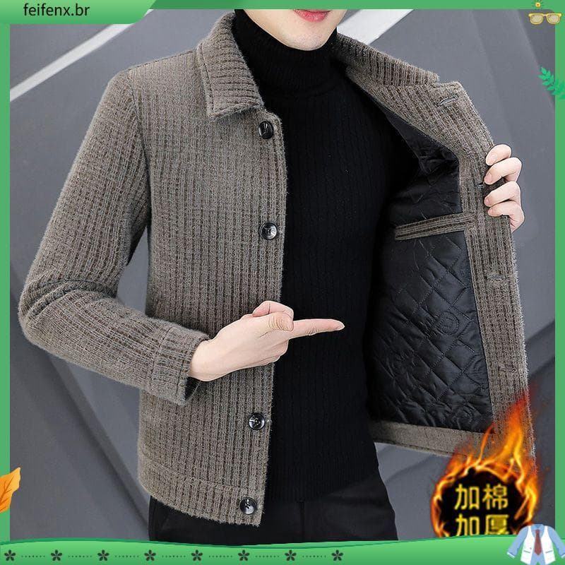 Jaqueta de lã de vison dourado masculino curto engrossado jaqueta Casual outono inverno High-End All-Match casaco de lã
