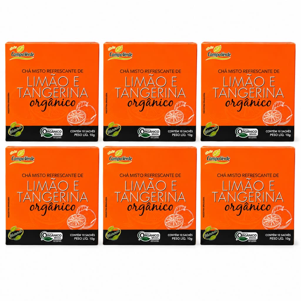 Kit 6 Chá Misto Refrescante Tangerina e Limão Orgânico Caixa 10g Sachê Campo Verde