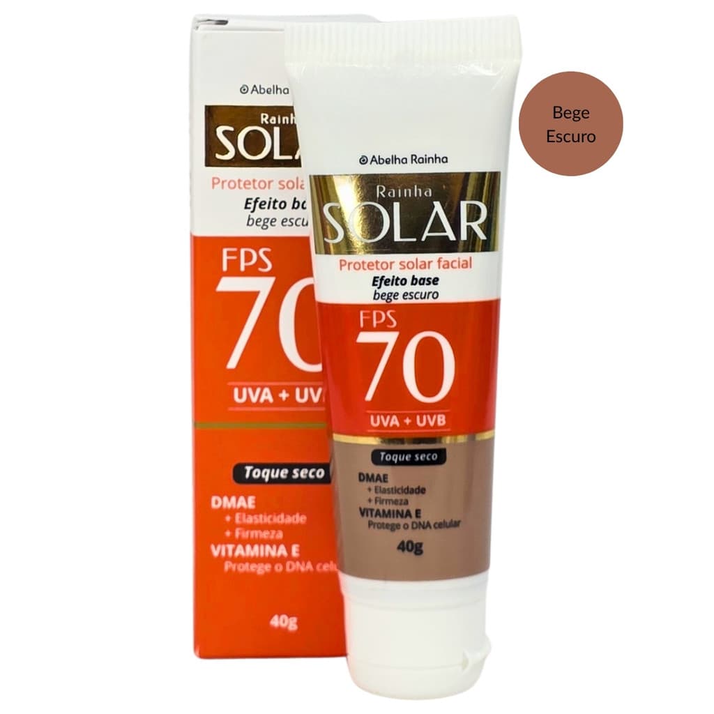 Protetor Solar Facial Cor De Base Bege Escuro FPS 70 Rainha Solar Abelha Rainha 40g