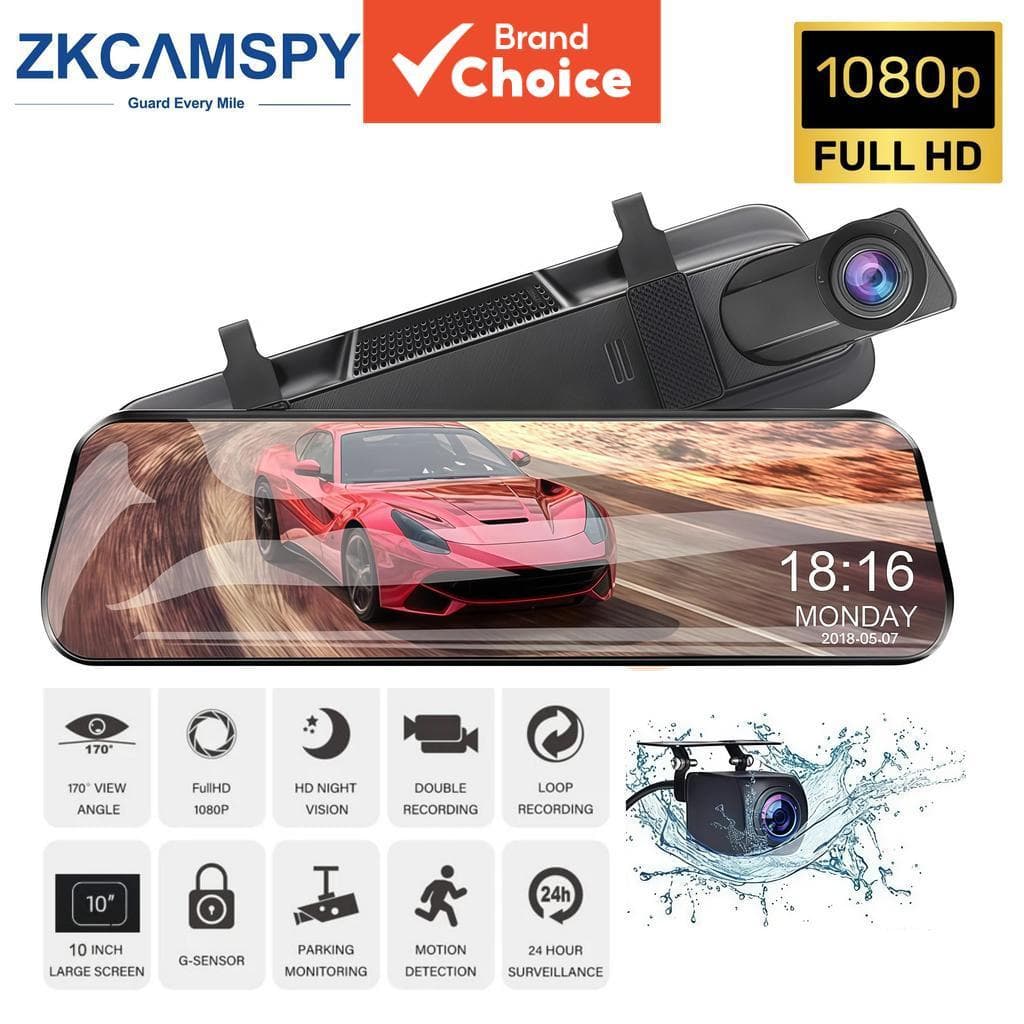 Lente Dupla Tela De Toque Espelho Traço Cam Para Carro 1080p Frente Traseira Dvr 24h Monitor De Estacionamento G-sensor