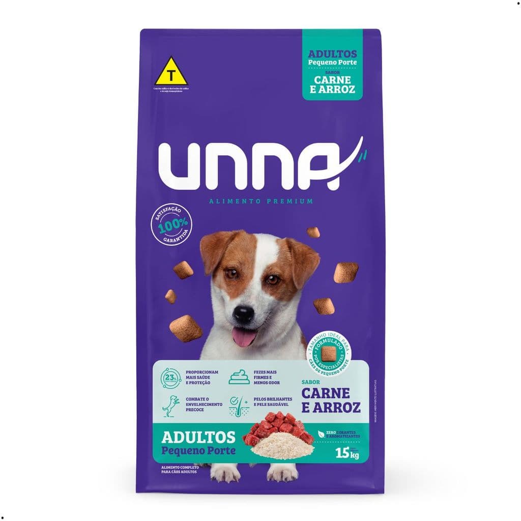 Ração Cachorro Raças Pequenas Ração para Cachorro Ração Unna Porte Pequeno Carne Arroz 15Kg