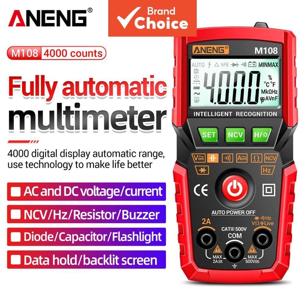 ANENG Mini Multímetro Digital 4000 Contagens Automático AC/DC NCV com Luz de Fundo e Lanterna