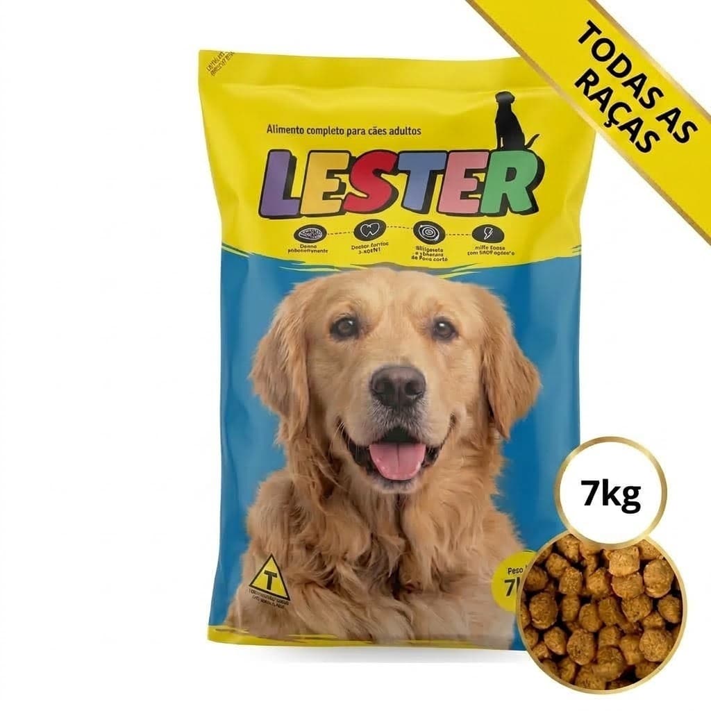 Ração para Cachorro Adulto Lester Sabor Carne 7kg Alimento Completo Cães Todas as Raças