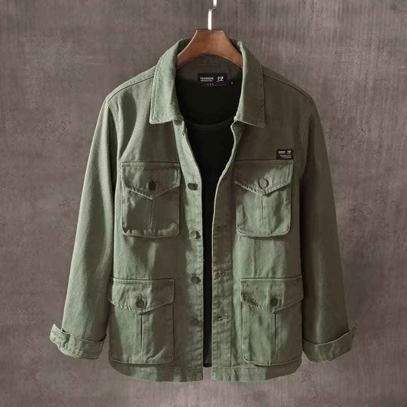 Jaqueta lavável de cor sólida com vários bolsos jaqueta Cargo Casual masculina jaqueta solta primavera outono Top mascul