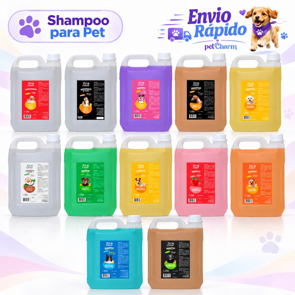 Shampoo Para Cães e Gatos 5L Pet Clean Condicionador Sabonete Liquido Para Pet Adulto e Filhote
