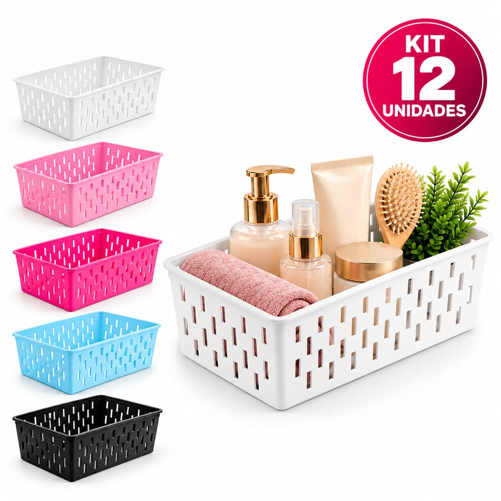Kit 12 Cestinho Organizador Multiuso Plastico Para Gaveta Banheiro Cozinha E Armário Organizadora