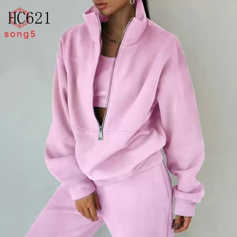 Conjunto de Moletom Feminino Casual Esportivo de Lã de Duas Peças para Outono 2026, Moda Europeia e Americana HL550