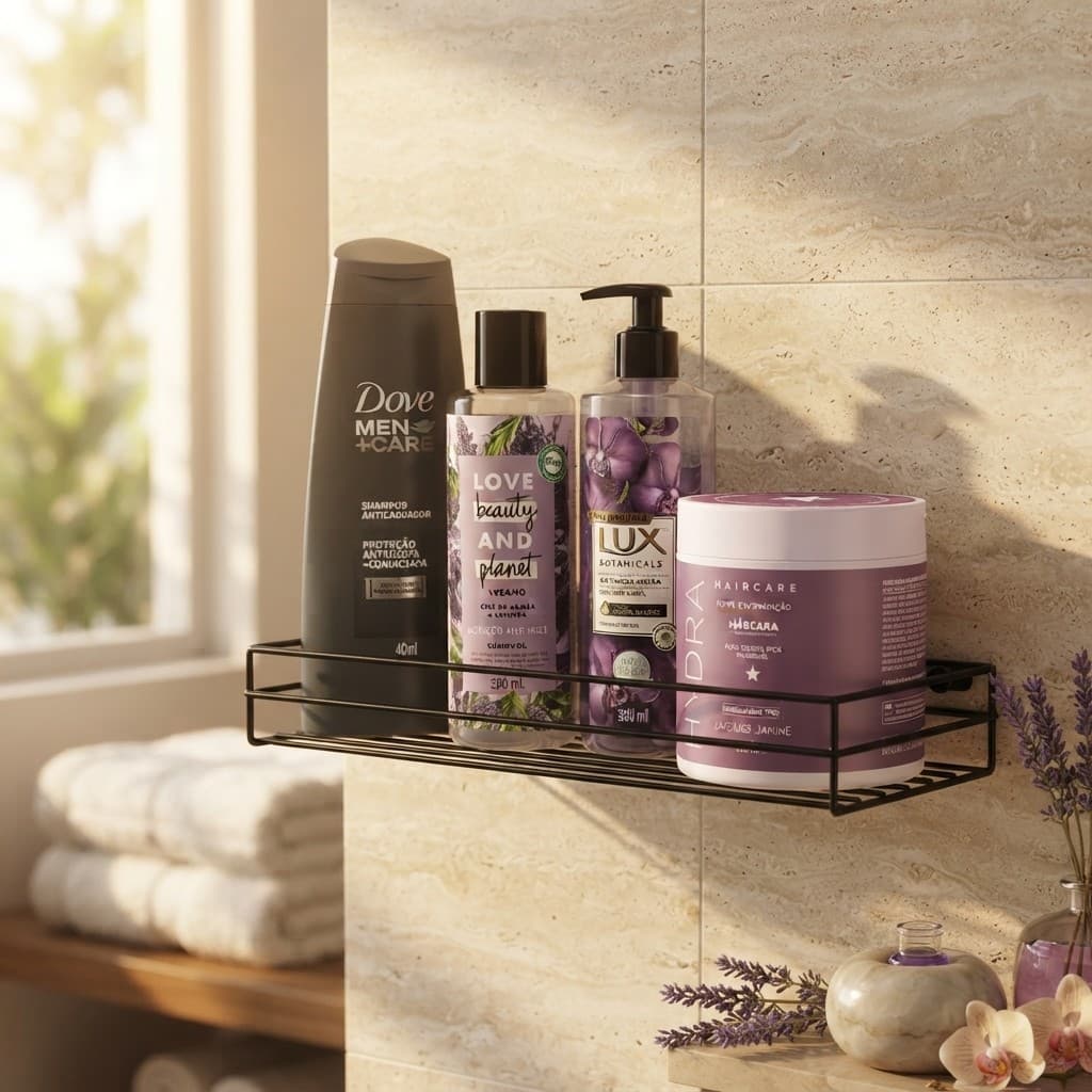 Suporte de Parede Prateleira Banheiro Adesivo Sem Furar Porta Shampoo Multiuso Metal Aramado Organizador Quarto