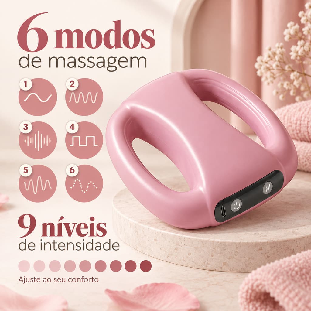 Massageador Muscular Elétrico Em Anel Vibratório Com Cinta 6 Modos 9 Níveis Portátil Recarregável USB-C