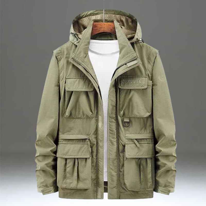 Primavera outono jaqueta masculina solta Casual Multi-bolso macacão jaqueta manga destacável topo ao ar livre jaqueta fi