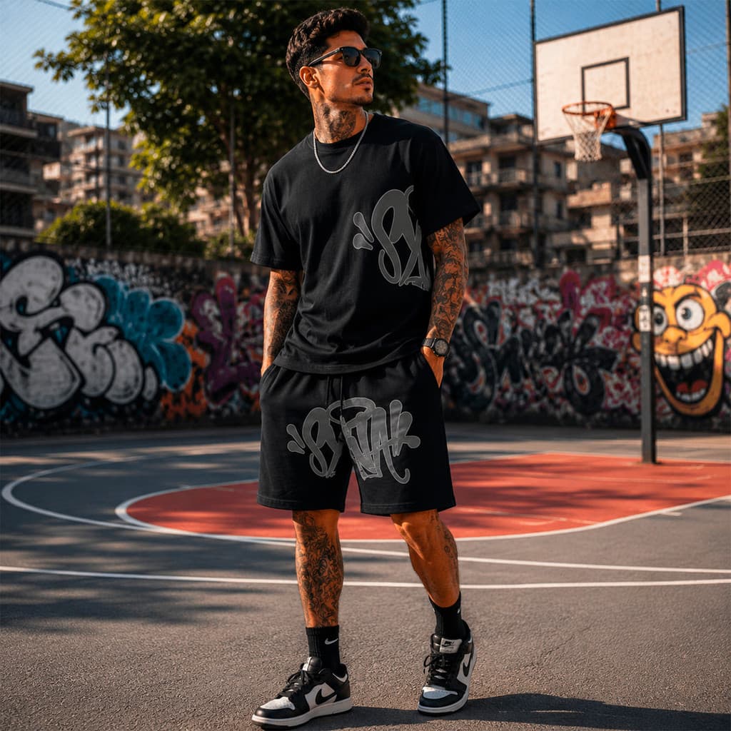 Conjunto Streetwaer Camiseta Algodão E Bermuda Moletom Syna Estilo Lançamento Promoção