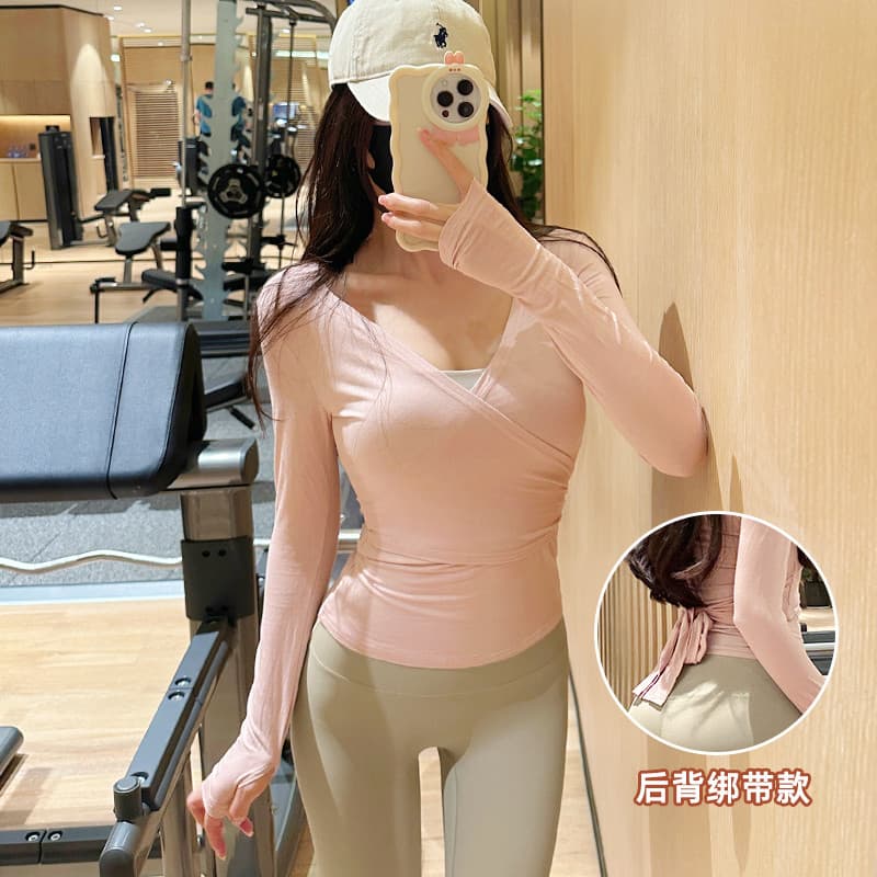Pilates de manga comprida com cadarço roupas de Yoga femininas roupas de treinamento Slim Fit rosa linda Fitness